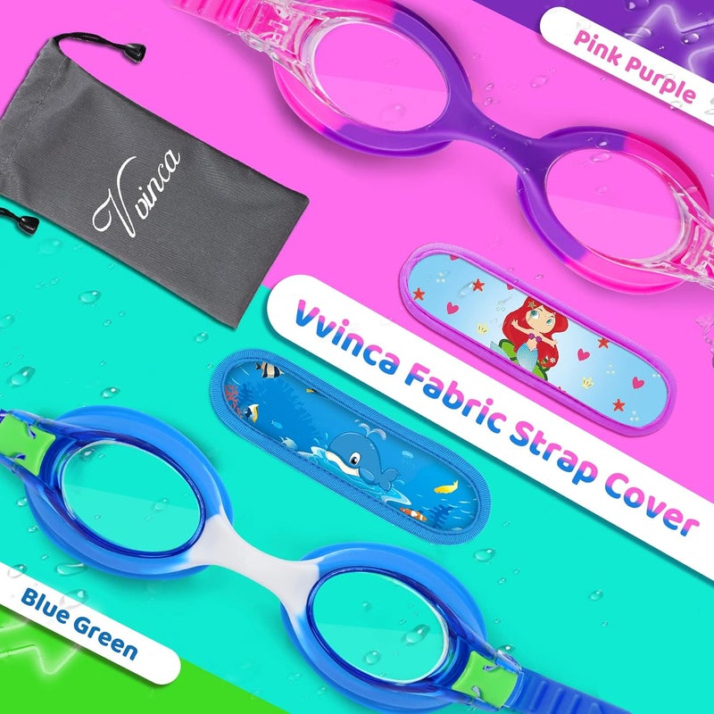 Vvinca Kids Swim Goggles with Fabric Strap No Tangle Pain-Free, Anti-Fog Swimming Pool Goggle No Leak for Toddlers Girls Boys - Image 2